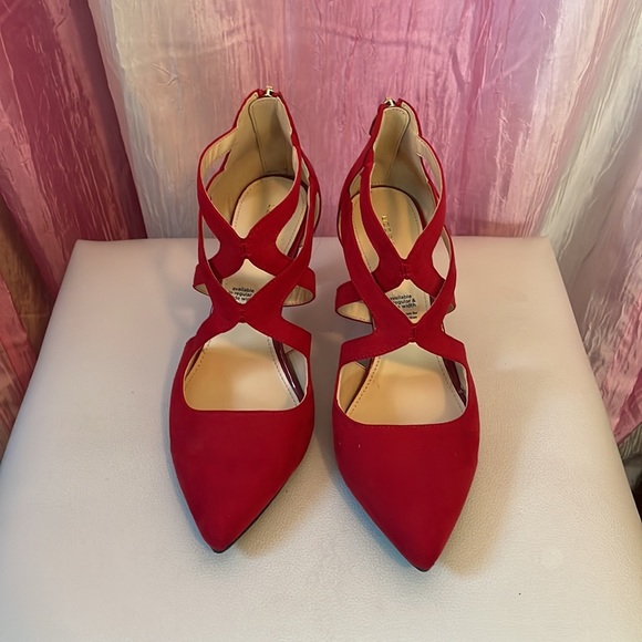 Liz Claiborne red heels, straps, dressy, zipper back, size 8.5 - Picture 5 of 8